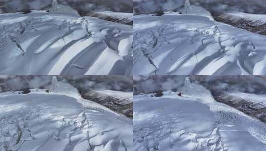 航拍冰川之父慕士塔格峰雪山冰川上的登山队高清在线视频素材下载