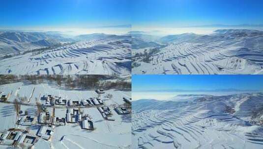 梯田雪景 梯田 雪后梯田 雪景 乡村雪景高清在线视频素材下载