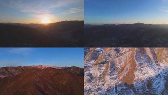 清晨北方雪景山地航拍高清在线视频素材下载