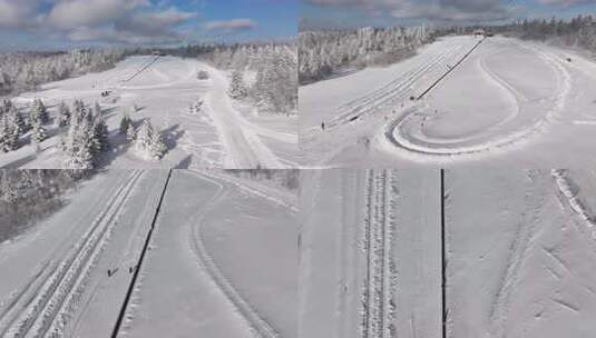 雪岭雾松滑雪场航拍高清在线视频素材下载