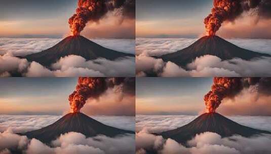 云海中喷发的火山高清在线视频素材下载