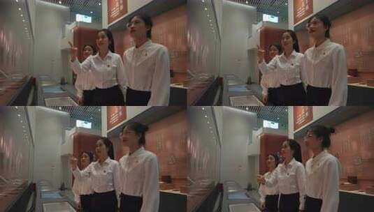 女孩博物馆内参观指点展品高清在线视频素材下载