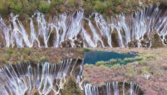 航拍九寨沟秋天诺日朗瀑布镜海彩林水景秋景高清在线视频素材下载