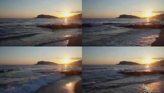 日落时的海浪拍打海岸高清在线视频素材下载