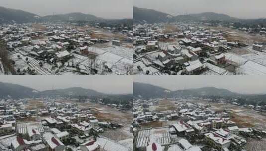 航拍美丽乡村田园冬天雪景高清在线视频素材下载