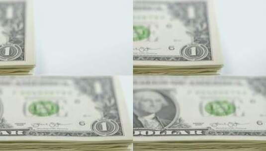 一沓一美元钞票特写高清在线视频素材下载