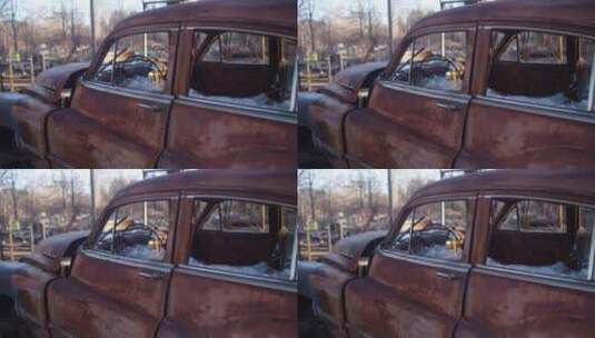 郊外废弃的汽车特写高清在线视频素材下载