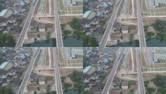 航拍高铁轨道交通运输跨河大桥高清在线视频素材下载
