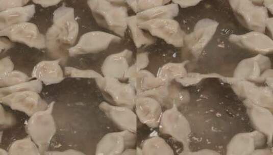 水饺饺子煮熟用勺盛出晶莹剔透高清在线视频素材下载