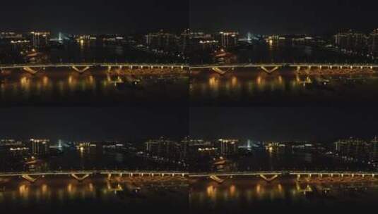 航拍杭州钱塘江跨河大桥夜景高清在线视频素材下载