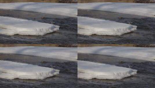 冰雪融化小河流水高清在线视频素材下载