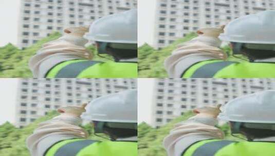 中国人女工程师戴建筑头盔工作记录高清在线视频素材下载