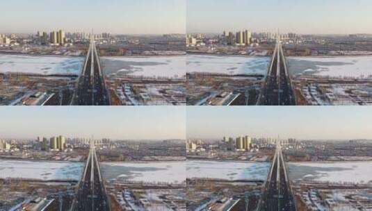天津宁河芦台光明桥雪景高清在线视频素材下载