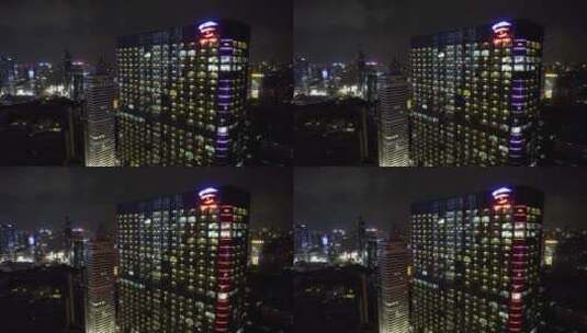 广州天河珠江新城航拍写字楼耀中广场夜景高清在线视频素材下载