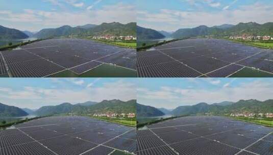 航拍江边光伏太阳能发电厂高清在线视频素材下载