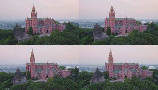 航拍上海佘山国家森林公园山顶教堂高清在线视频素材下载