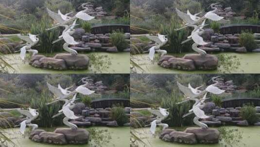 公园仙鹤雕塑高清在线视频素材下载