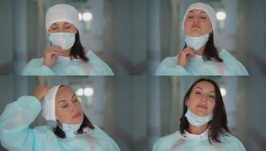 女医生摘下医用口罩特写镜头高清在线视频素材下载