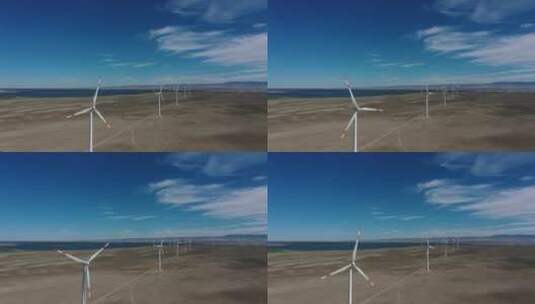 新疆克拉玛依西北荒漠中的风力发电高清在线视频素材下载