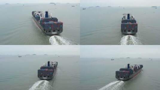 茫茫大海中行驶的大型集装箱货轮高清在线视频素材下载