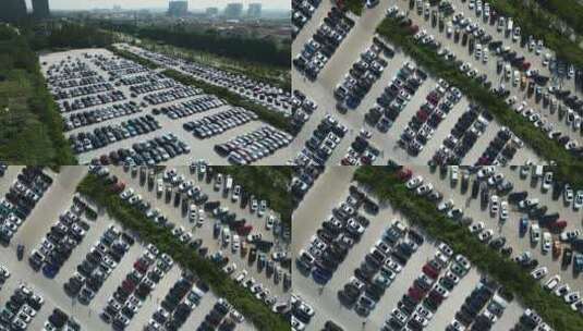 大型露天停车场航拍4K高清在线视频素材下载