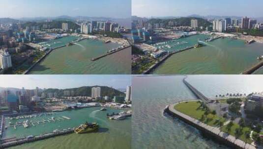 珠海吉大九洲港码头游艇码头航拍高清在线视频素材下载