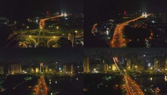 5K航拍海口龙华区滨海立交桥夜景合集高清在线视频素材下载