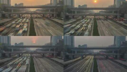 北京城市道路环线和轻轨延时上摇镜头高清在线视频素材下载