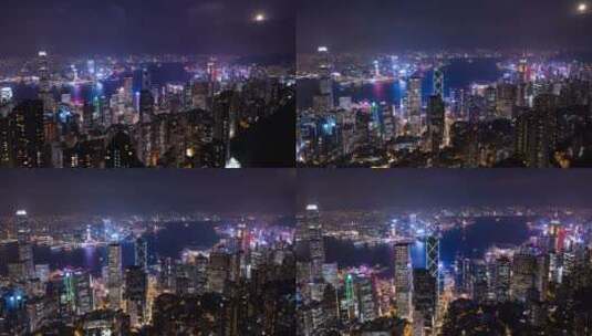 香港城市夜景高空航拍高清在线视频素材下载