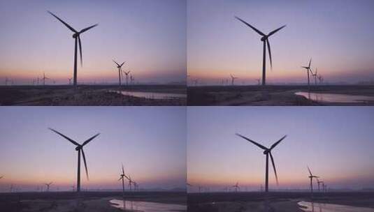 夕阳下的风力发电机风车高清在线视频素材下载