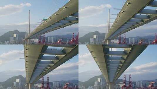 航拍香港昂船洲大桥城市基建高清在线视频素材下载