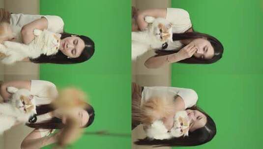 加菲猫互动 女生亲昵猫咪高清在线视频素材下载