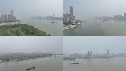 武汉主城区长江两岸的沙尘天气情况高清在线视频素材下载