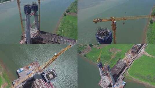 4K长沙香炉洲湘江大桥建设工地航拍高清在线视频素材下载