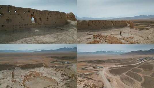 西藏旅游风光吐蕃时期要塞城堡残垣断壁全景高清在线视频素材下载