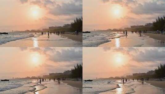 海南三亚椰梦长廊海边沙滩日落晚霞高清在线视频素材下载