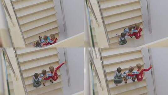高加索男孩在学校跑上楼的俯视图视频高清在线视频素材下载