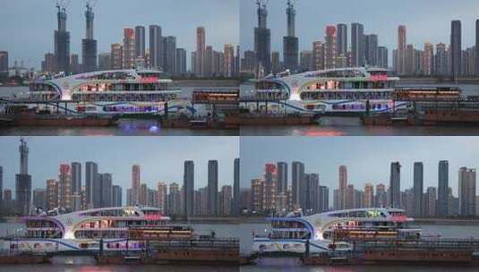 武汉江滩轮渡渡轮夜景高清在线视频素材下载