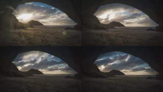从山洞延时拍摄日落高清在线视频素材下载