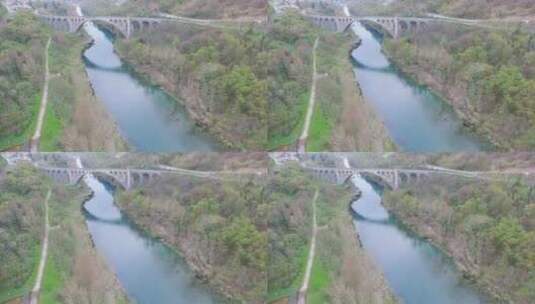 河流和大桥的鸟瞰图高清在线视频素材下载