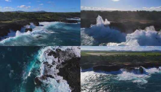 壮观大海巨浪滔天海啸海浪拍打礁石航拍高清在线视频素材下载