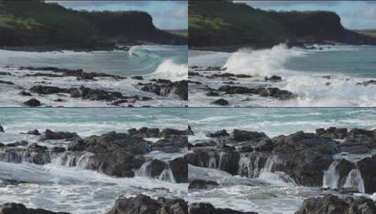 海浪拍打岩石海浪礁石大气海浪翻滚大海高清在线视频素材下载