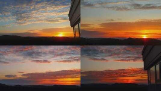 飞机飞过天空的金色日落4k高清在线视频素材下载