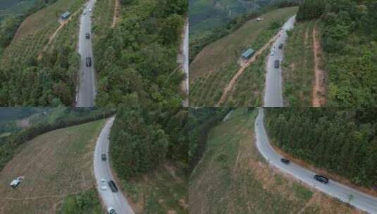 云南森林山区公路行驶车辆高清在线视频素材下载