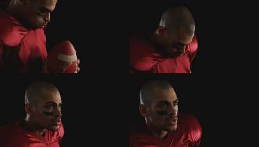 橄榄球运动员双手拿着足球高清在线视频素材下载