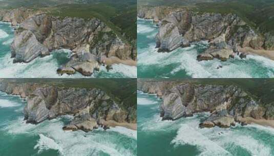 海岸边的海浪和岩石的景观高清在线视频素材下载