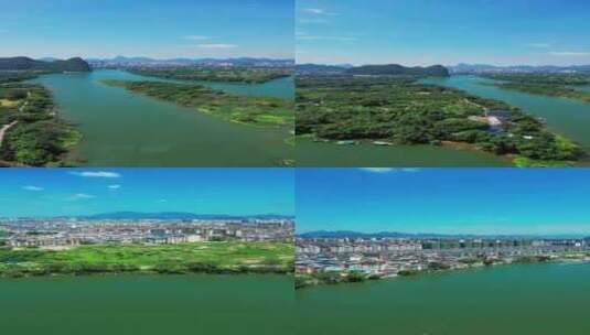 竖屏航拍桂林漓江城市建筑多镜头高清在线视频素材下载