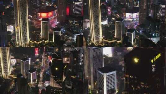 航拍南京新街口高楼建筑夜景灯光车流街道高清在线视频素材下载