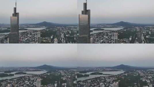 落日余晖照射在江苏南京紫峰大厦景观高清在线视频素材下载