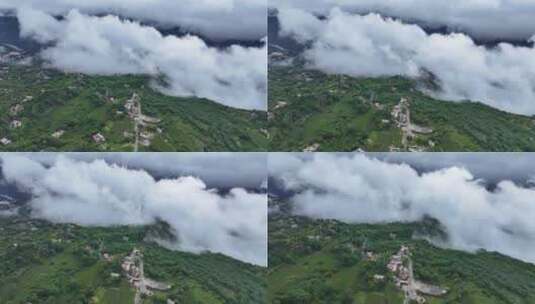 四川省川西丹巴县甲居藏寨清晨的晨雾高清在线视频素材下载